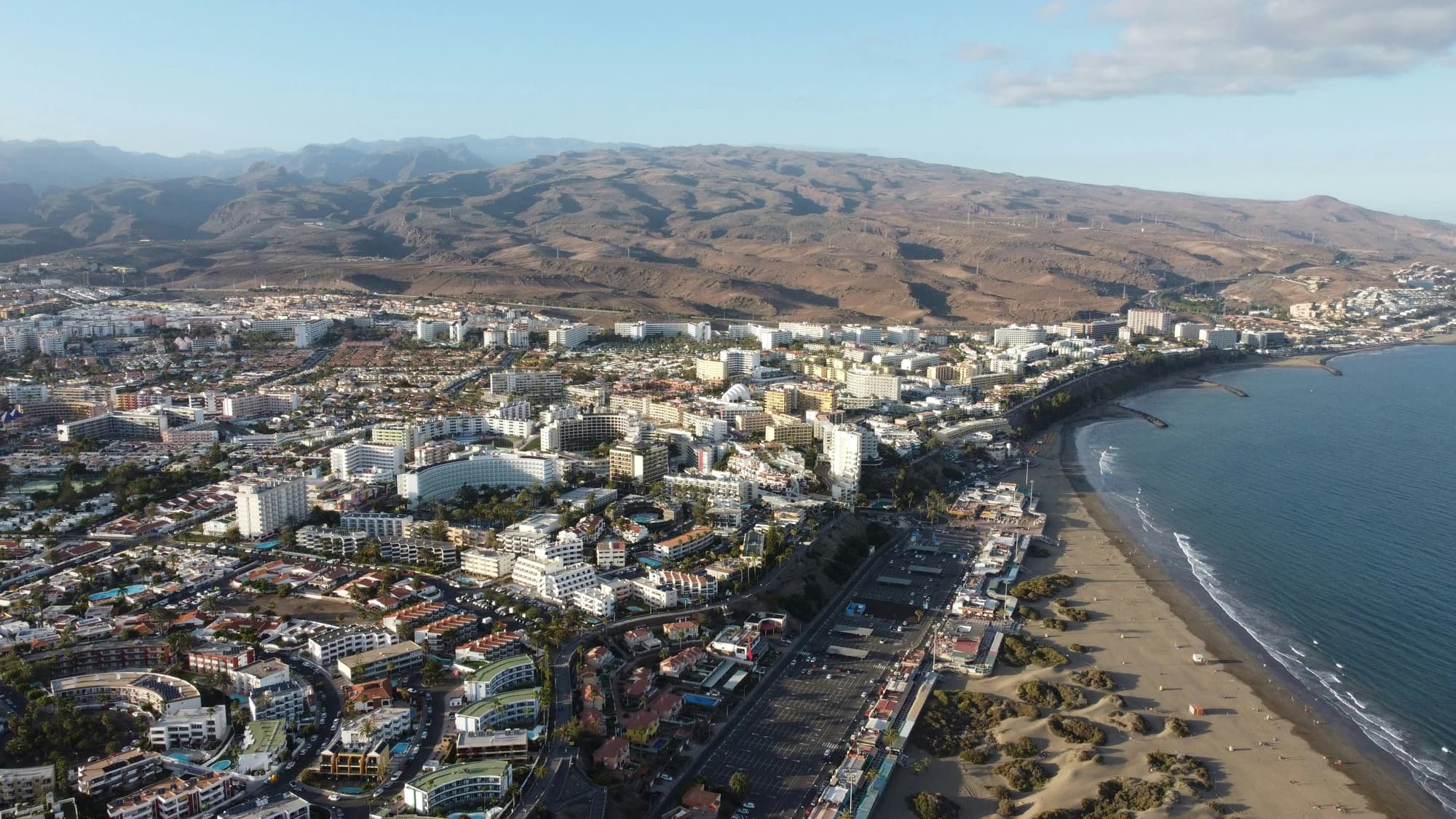 Aerial view of the south-coast resort and beachfront