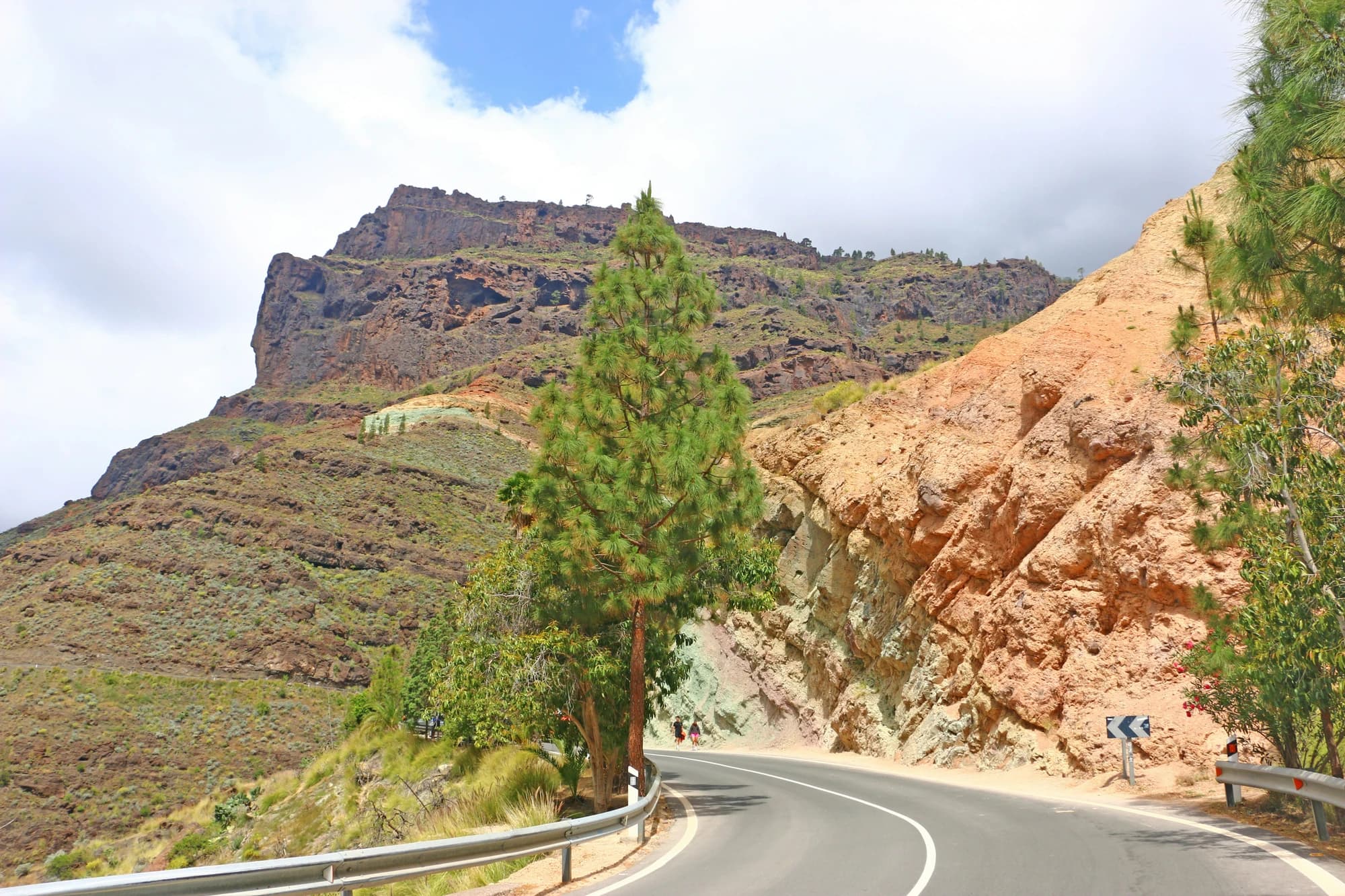 Paved road beside the colourful rocks at Los Azulejos in Gran Canaria